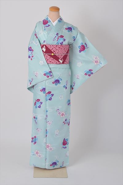 小紋［水色地の花模様］