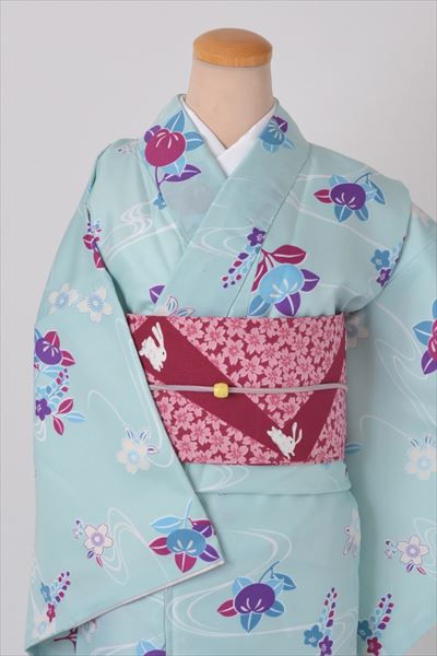 小紋［水色地の花模様］