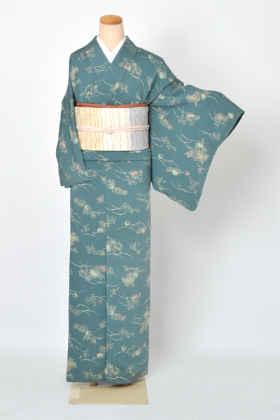 小紋［浅葱色・花］