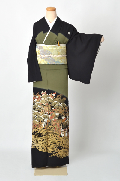 黒留袖[波に牛車]