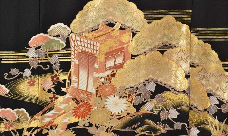 黒留袖[笠松に御所車模様]