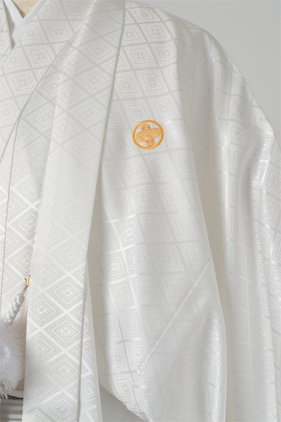 男物紋付・羽織(白・紋付・袴はシルバーぼかし)