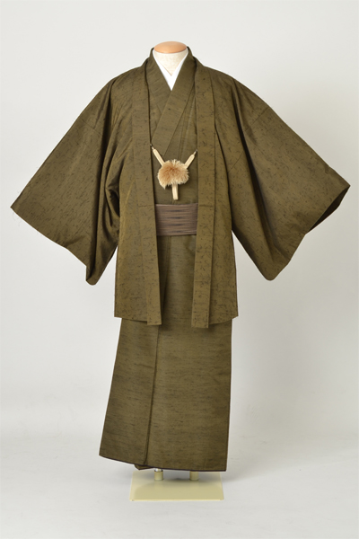紬アンサンブル[うぐいす茶のひげ紬]
