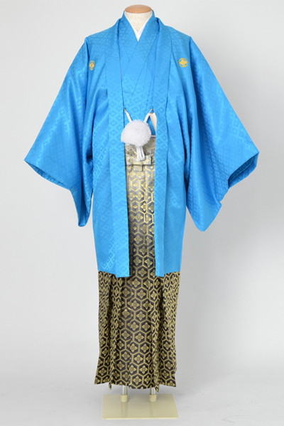 男物紋付・羽織(ブルー紋付・袴は黒金ぼかし)