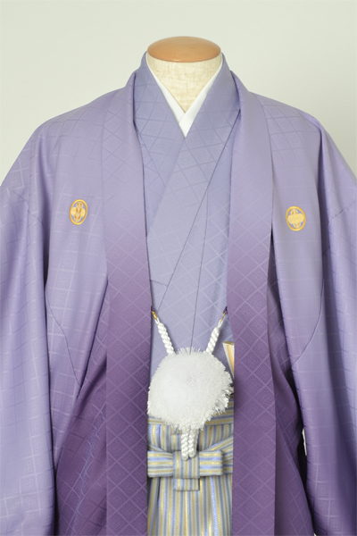 男物紋付・羽織(紫ぼかし紋付・紫グラデェーション袴)