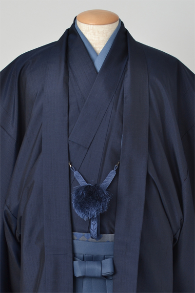 紬アンサンブル袴付［藍色紬］