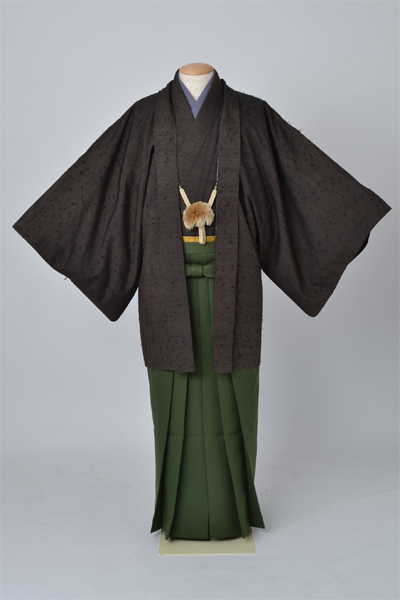 紬アンサンブルs-ms029の袴付[焦げ茶のひげ紬]