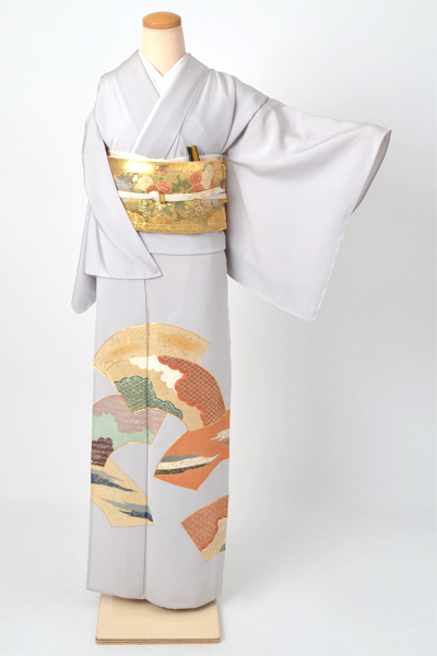 単衣色留袖［灰色の地紙模様