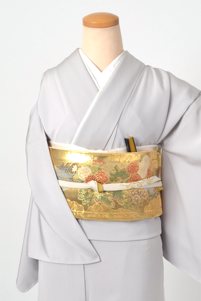 単衣色留袖［灰色の地紙模様