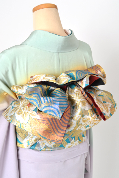 単衣振袖［薄紫色地に扇］