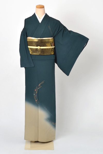 単衣訪問着[深緑色地]