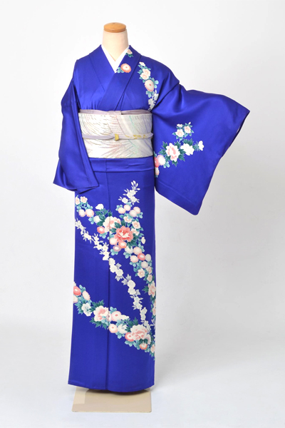 単衣訪問着[紺地に牡丹]