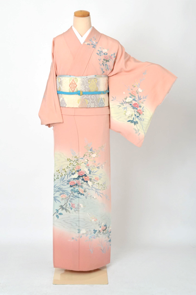 単衣訪問着[ピンク地・花模様]