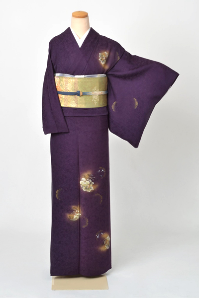 単衣訪問着[赤紫色地の秋草模様]