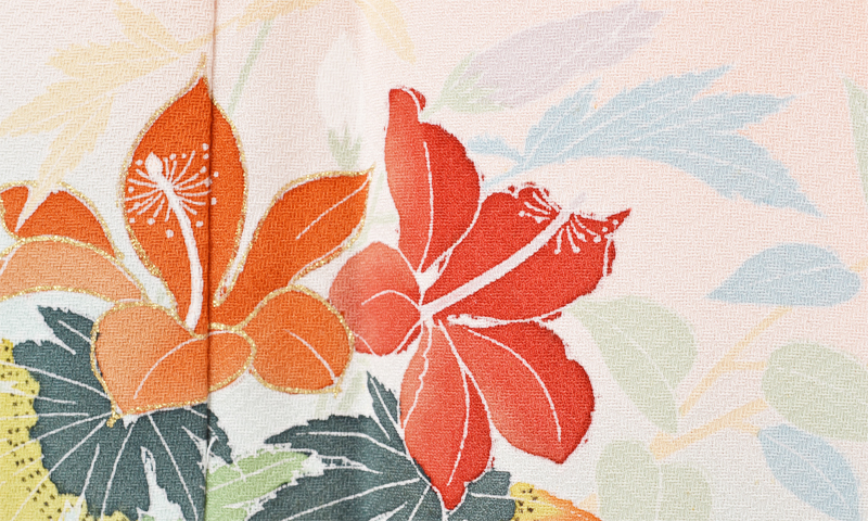 単衣訪問着［桃色の花模様］