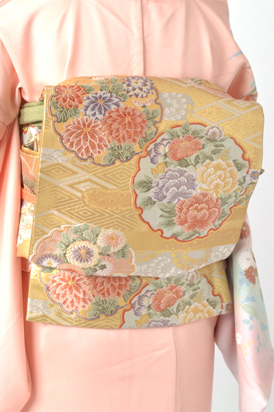 単衣訪問着［桃色の花模様］