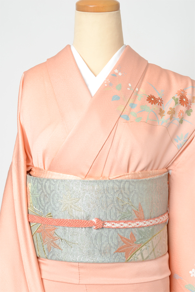 単衣訪問着［桃色の花模様］