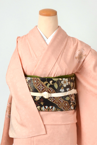 単衣訪問着［サーモンピンクの華文様］