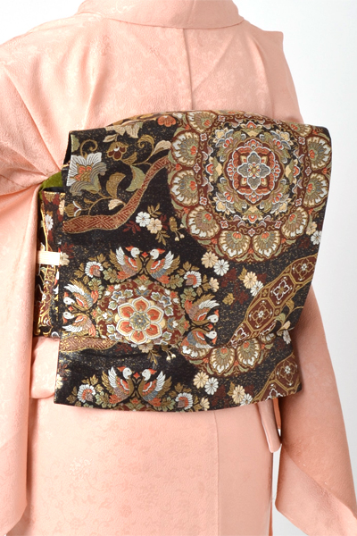 単衣訪問着［サーモンピンクの華文様］