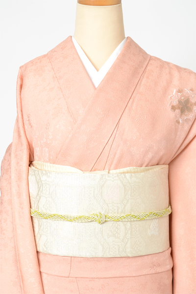 単衣訪問着［サーモンピンクの華文様］