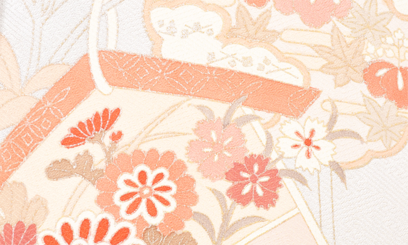 単衣訪問着［洗い朱色の絵馬模様］