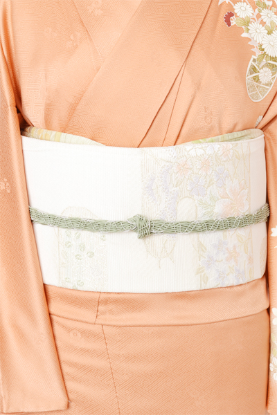 単衣訪問着［朱色地の花篭模様］