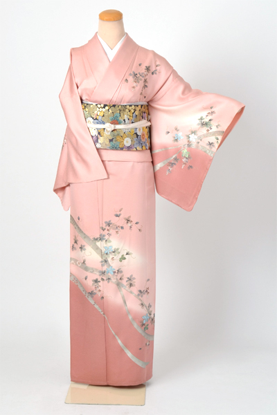 単衣訪問着［薄紅梅色のぶどう模様］