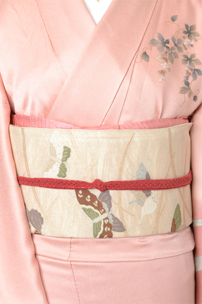 単衣訪問着［薄紅梅色のぶどう模様］