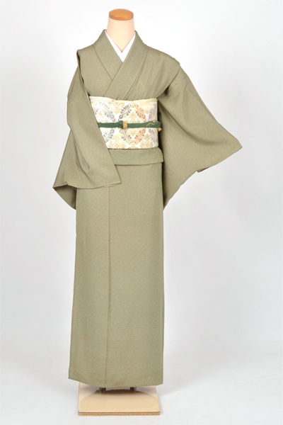 単衣色無地［抹茶色地の江戸小紋］