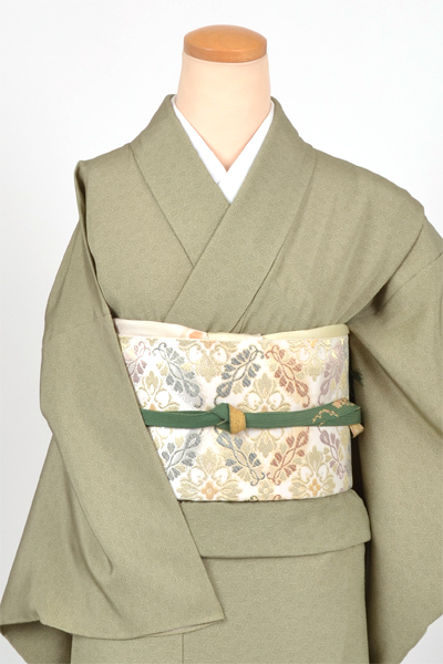 単衣色無地［抹茶色地の江戸小紋］
