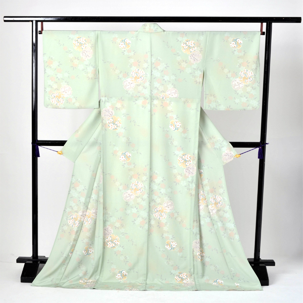 単衣小紋[白緑色の雪輪]