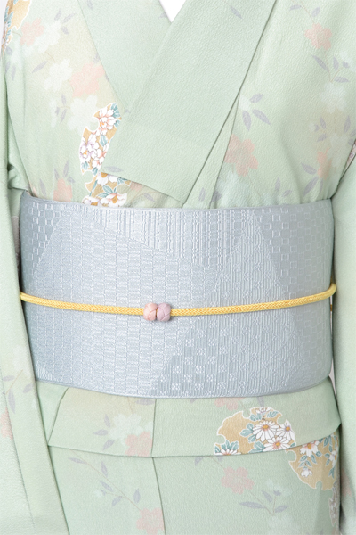 単衣小紋[白緑色の雪輪]