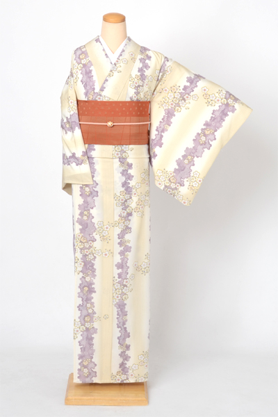 単衣小紋[クリーム・桜]