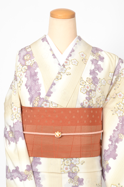 単衣小紋[クリーム・桜]