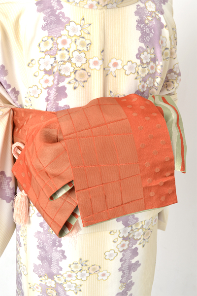 単衣小紋[クリーム・桜]