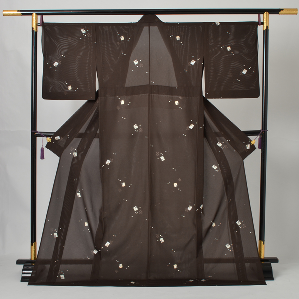 絽小紋(茶色地・花)