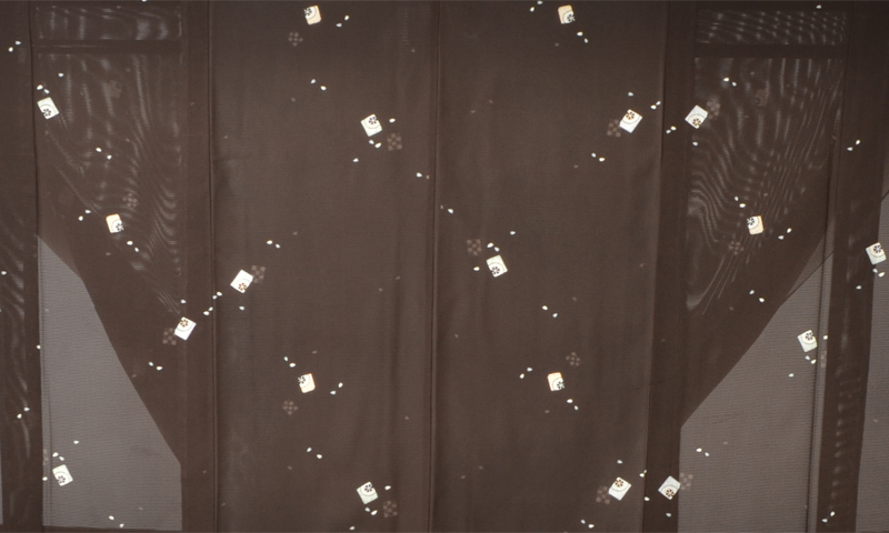 絽小紋(茶色地・花)