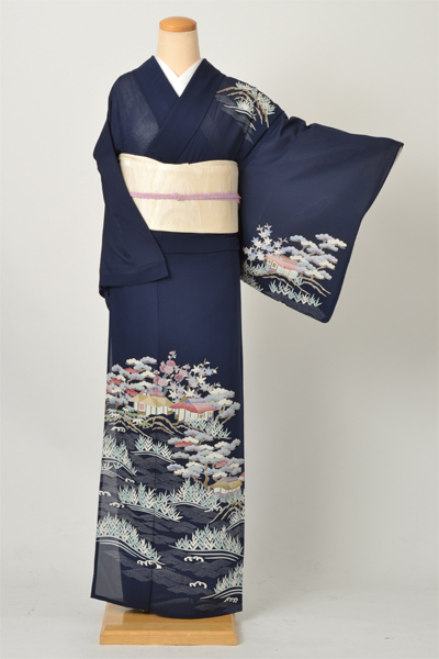 絽訪問着(藍色・茶屋辻)