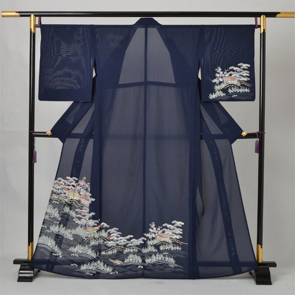 絽訪問着(藍色・茶屋辻)