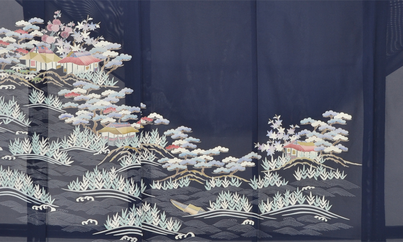 絽訪問着(藍色・茶屋辻)