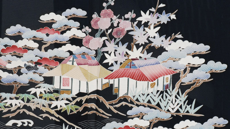 絽訪問着(藍色・茶屋辻)