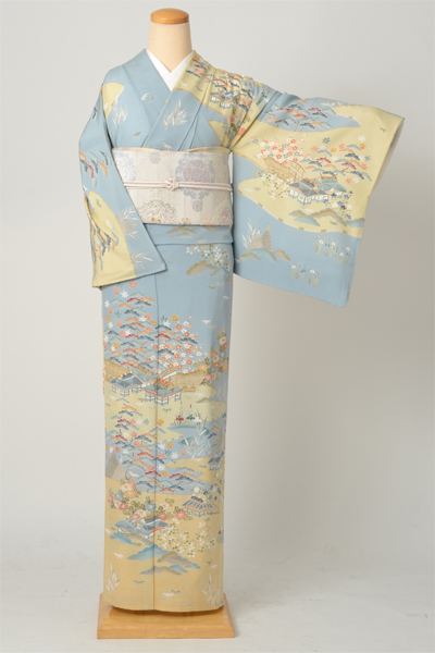 絽訪問着[新橋色に茶屋辻模様]