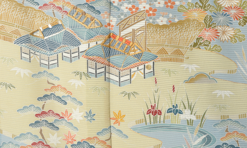 絽訪問着[新橋色に茶屋辻模様]