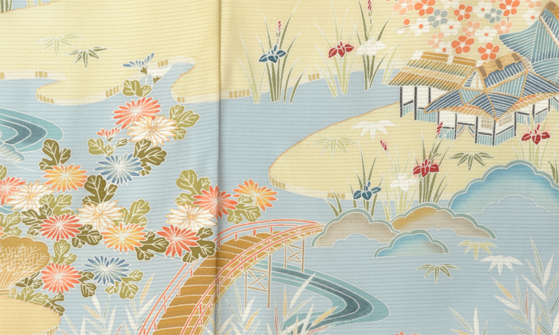 絽訪問着[新橋色に茶屋辻模様]