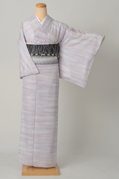 絽小紋[虹色の横縞模様]