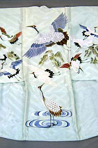 男児産着［水色地に鶴模様］