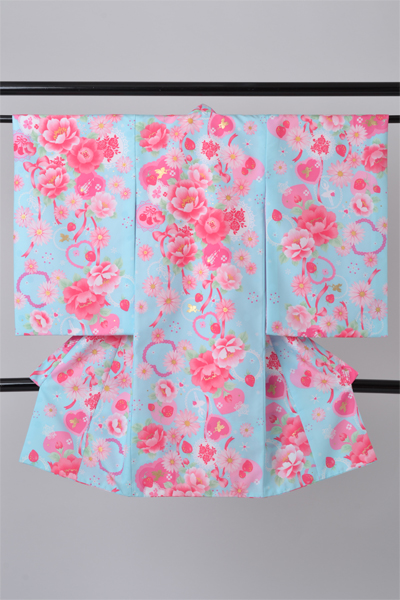 女児産着［水色地に花模様］