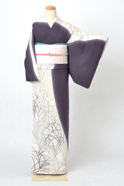 紬[紫と白染め分け]