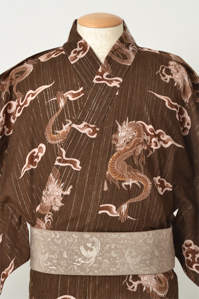 浴衣[169-177cm]こげ茶・雲竜