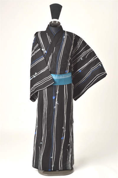 浴衣［170-178cｍ］黒地のつばめ模様